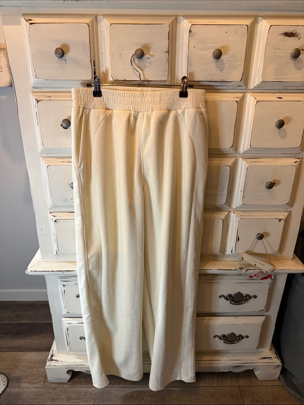 HALARA Women’s Cream Wide-Leg Ribbed Pants Medium TALL